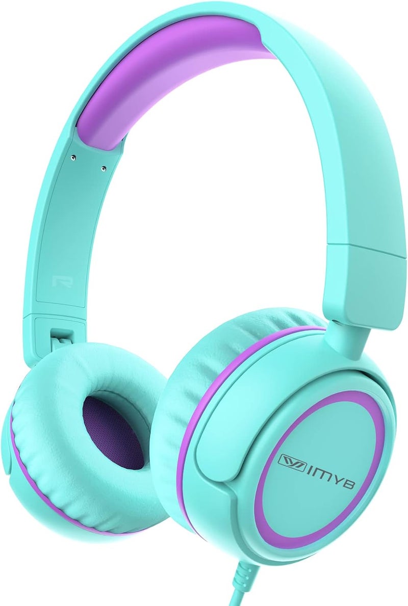IMYB V1 Kids Headphones, Wired Stereo Foldable Tangle-Free 3.5mm Adjustable On-Ear Headphones for Kids for School/Toddlers/Childrens/Teens/Boys/Girls/Ipad/Tablet/Kindle/Phones/Travel/Plane (Green) - Image 1